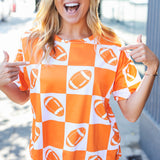 Turn Up The Volume Orange Football Checker Top