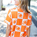 Turn Up The Volume Orange Football Checker Top