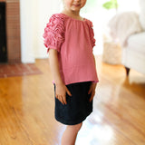 Kids Lovely Rose Ruffle Sleeve Side Slit Top