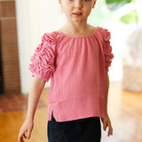 Kids Lovely Rose Ruffle Sleeve Side Slit Top