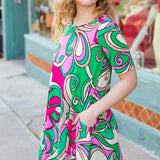 Feeling Bold Fuchsia & Green Abstract Floral Print Dress