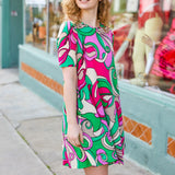 Feeling Bold Fuchsia & Green Abstract Floral Print Dress