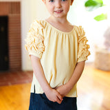 Kids Lovely Lemon Ruffle Sleeve Side Slit Top