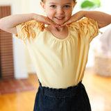 Kids Lovely Lemon Ruffle Sleeve Side Slit Top