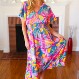 Tropical Trance Fuchsia Floral Smocked Waist Maxi Dress