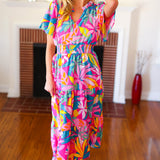 Tropical Trance Fuchsia Floral Smocked Waist Maxi Dress