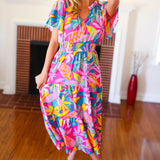 Tropical Trance Fuchsia Floral Smocked Waist Maxi Dress