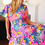 Tropical Trance Fuchsia Floral Smocked Waist Maxi Dress