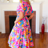 Tropical Trance Fuchsia Floral Smocked Waist Maxi Dress