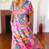 Tropical Trance Fuchsia Floral Smocked Waist Maxi Dress