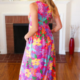 Diva Dreams Multicolor Tropical Floral Fit & Flare Maxi Dress