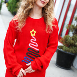 All I Want Red Christmas Tree Lurex Embroidery Sweater