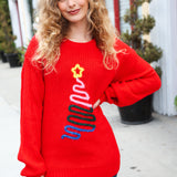 All I Want Red Christmas Tree Lurex Embroidery Sweater