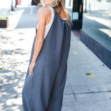 Everyday Grey Olive Wide Leg Suspender Overall Jumpsuit