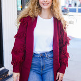 Beautiful You Burgundy Fringe Detail Knit Cardigan