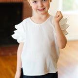 Kids Lovable Linen Feel V Neck Ruffle Sleeve Top