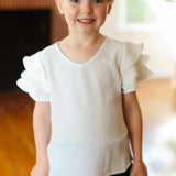 Kids Lovable Linen Feel V Neck Ruffle Sleeve Top