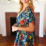 Navy Tropical Floral Surplice Romper