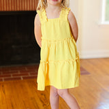 Kids Joyful Canary Tiered Ruffle Sleeveless Dress