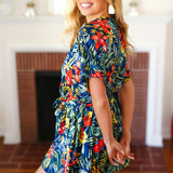 Navy Tropical Floral Surplice Romper