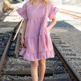 Red Ruffle Tiered Gingham Cotton Pocketed Dress