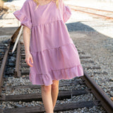 Red Ruffle Tiered Gingham Cotton Pocketed Dress