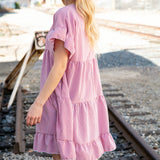 Red Ruffle Tiered Gingham Cotton Pocketed Dress