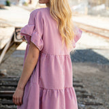 Red Ruffle Tiered Gingham Cotton Pocketed Dress