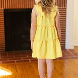 Kids Joyful Canary Tiered Ruffle Sleeveless Dress