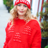 "Oh Deer" Rudolph Reindeer Pom-Pom Beanie