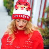 "Oh Deer" Rudolph Reindeer Pom-Pom Beanie