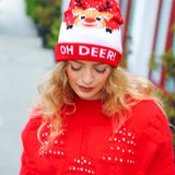 "Oh Deer" Rudolph Reindeer Pom-Pom Beanie