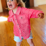 Kids Giddy Up Rose Cotton Floral Lace Button Down Top