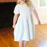 Kids Enchanting Ivory Smocked Bubble Sleeve Tiered Dress