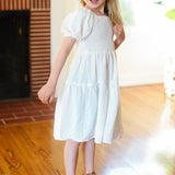 Kids Enchanting Ivory Smocked Bubble Sleeve Tiered Dress