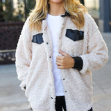 Feeling Bold Ivory Sherpa Fleece Faux Leather Jacket