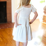 Kids Enchanting Ivory Smocked Bubble Sleeve Tiered Dress