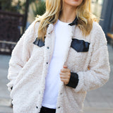 Feeling Bold Ivory Sherpa Fleece Faux Leather Jacket