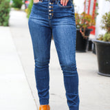 Stand Out Dark Denim High Rise Skinny Fit Button Fly Jeans