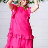 French Rose Tiered Ruffle Crinkle Dress