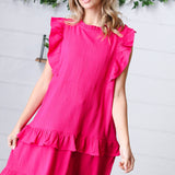 French Rose Tiered Ruffle Crinkle Dress