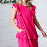 French Rose Tiered Ruffle Crinkle Dress