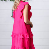 French Rose Tiered Ruffle Crinkle Dress