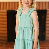 Kids Joyful Sage Tiered Ruffle Sleeveless Dress