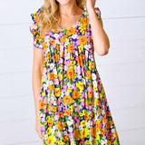 Indigo & Lemon Floral Babydoll Ruffle Dress