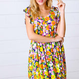 Indigo & Lemon Floral Babydoll Ruffle Dress