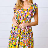 Indigo & Lemon Floral Babydoll Ruffle Dress