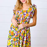 Indigo & Lemon Floral Babydoll Ruffle Dress