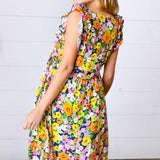 Indigo & Lemon Floral Babydoll Ruffle Dress