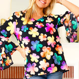 Be Bold Black Floral Hi-Lo Ruffle Sleeve Woven Top